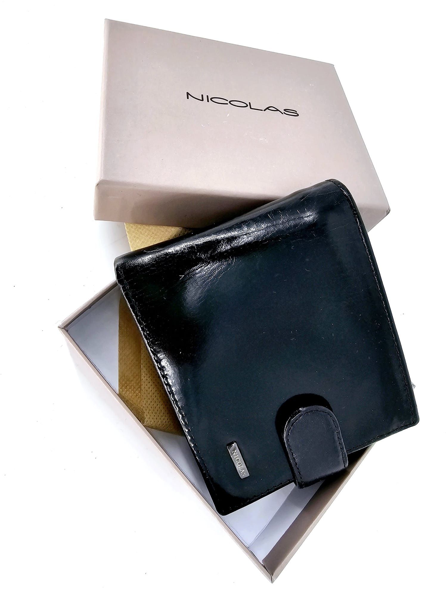 Nowy modny poziomy portfel męski skórzany marki Nicolas czarny