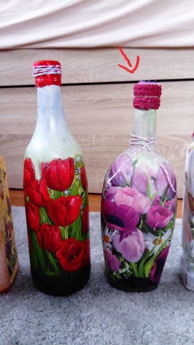 Butelki ozdobne ręcznie zdobione decoupage wino prezent