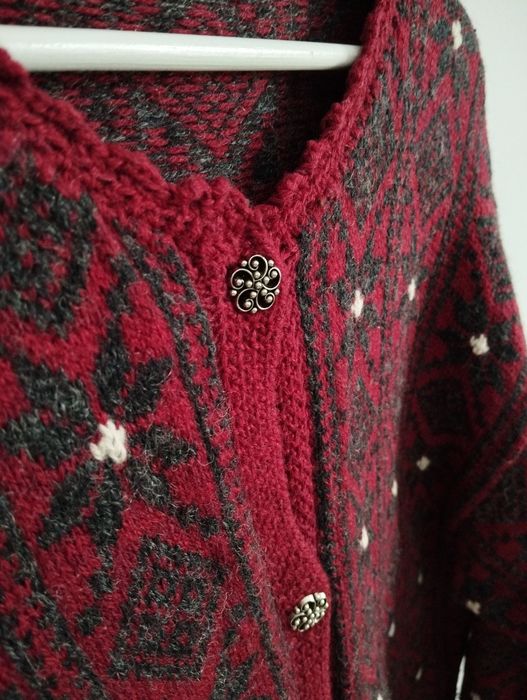 Ciepły sweter kardigan z wełny, bordo oversize  r. L