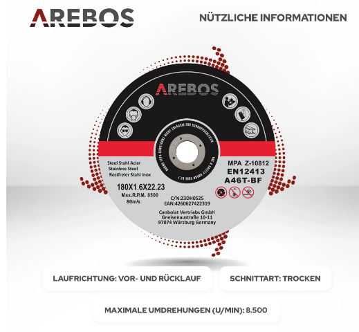 Tarcze tnące AREBOS 180 mm, 50 szt