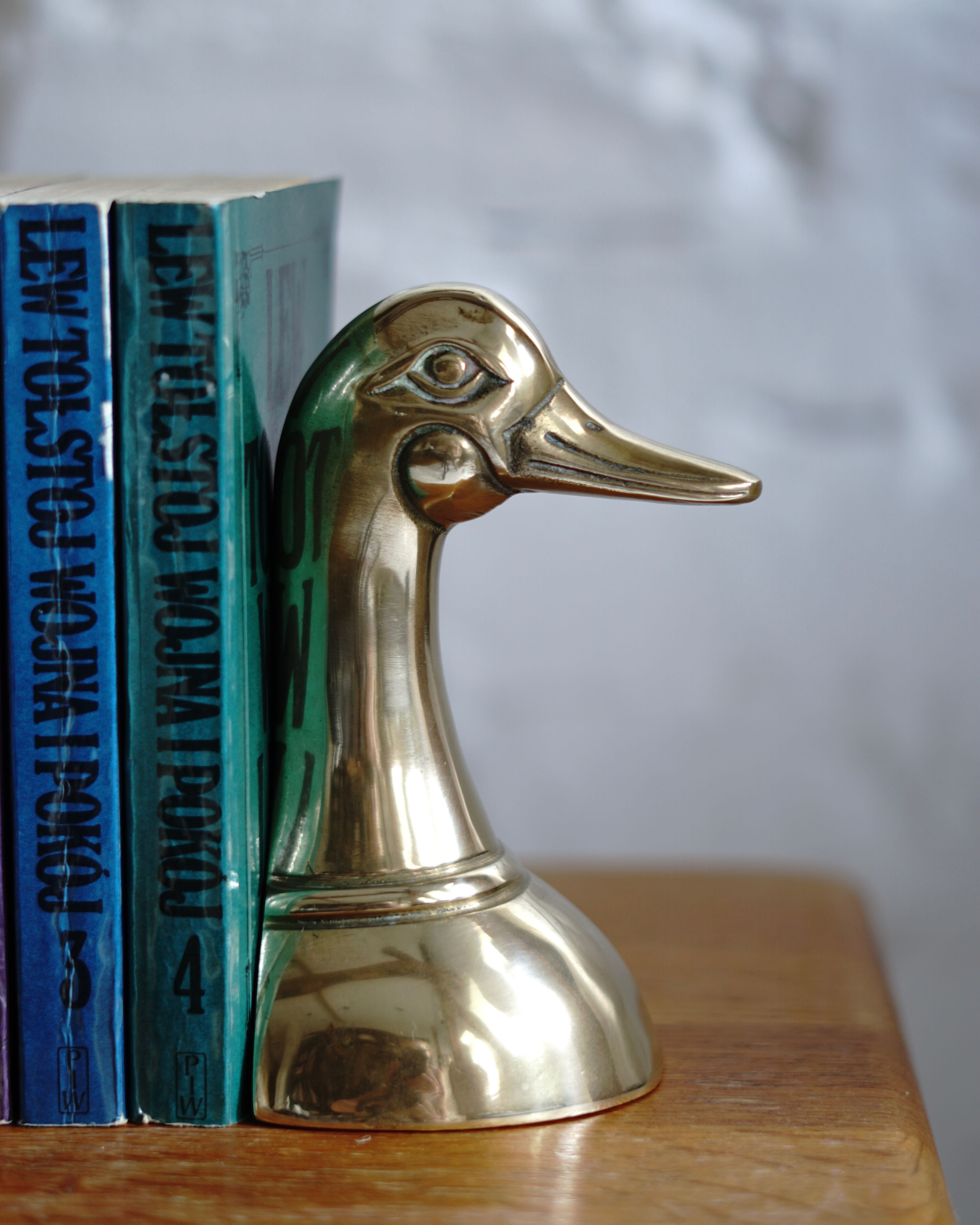 Podpórki do książek z mosiądzu, lata 50-te kaczki