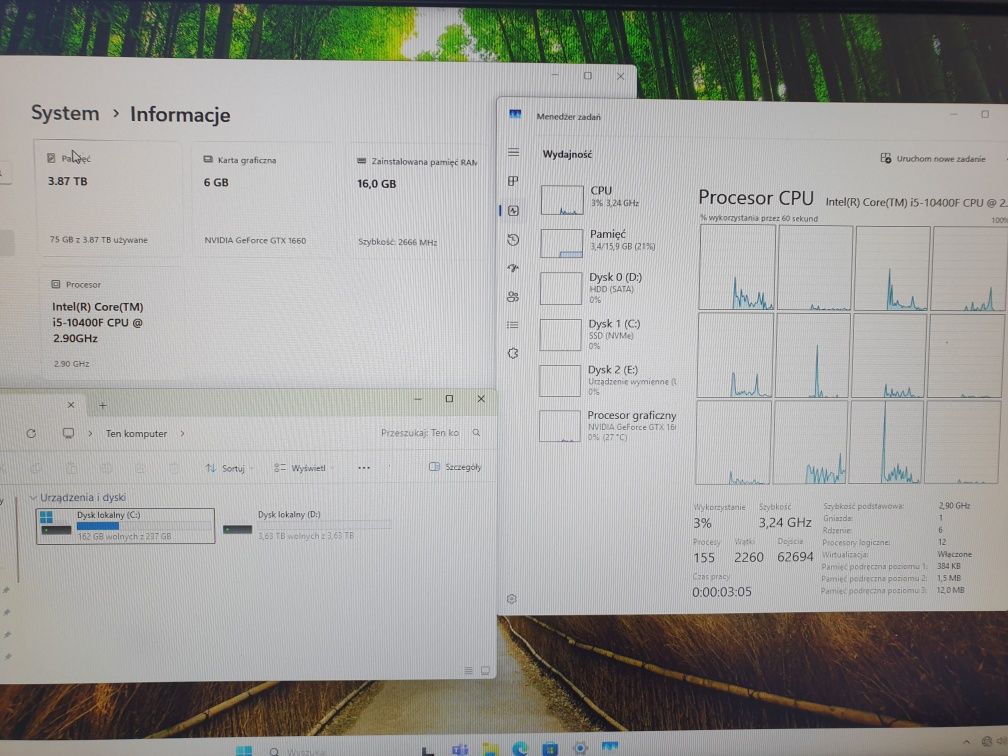 Komputer i5 10-gen 10400f 6/12 rdzeni, 16GB DDR4, GTX 1660 6GB, 4TB