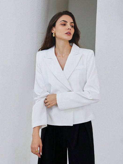 Marynarka Retro Elegancka W Stylu Francuskim Biała Shein S 36