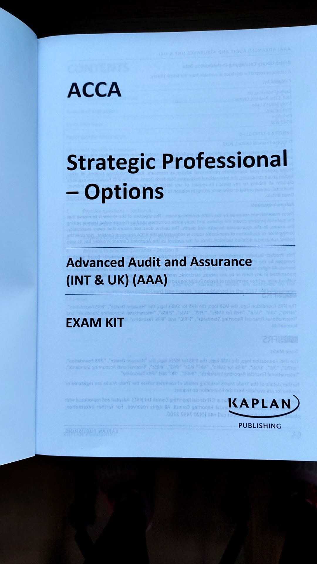 ACCA Advanced Audit and Assurance exam kit, Kaplan 2019