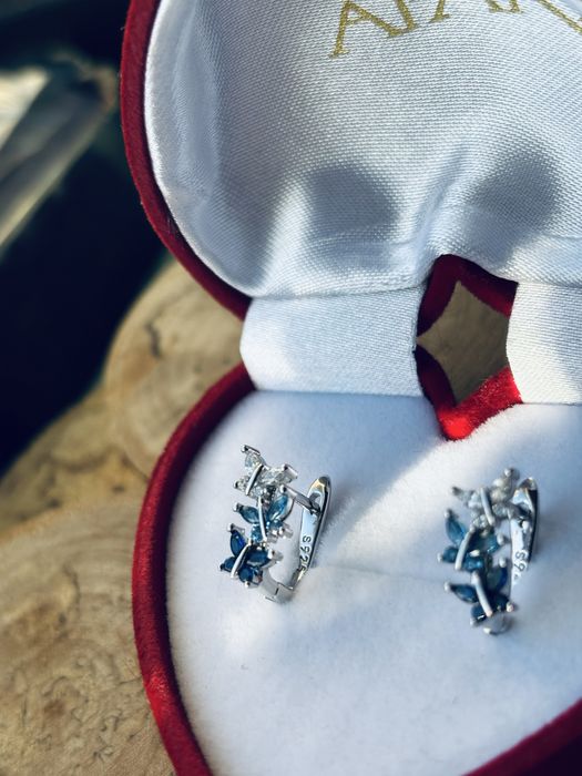 Motylki srebro 925 cyrkonie svarowsky wkruk chrzest prezent nowe