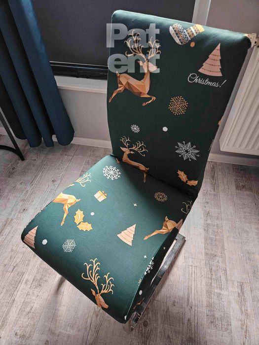 Świąteczne pokrowce na krzesła elastyczne 4 sztuki zielone renifery