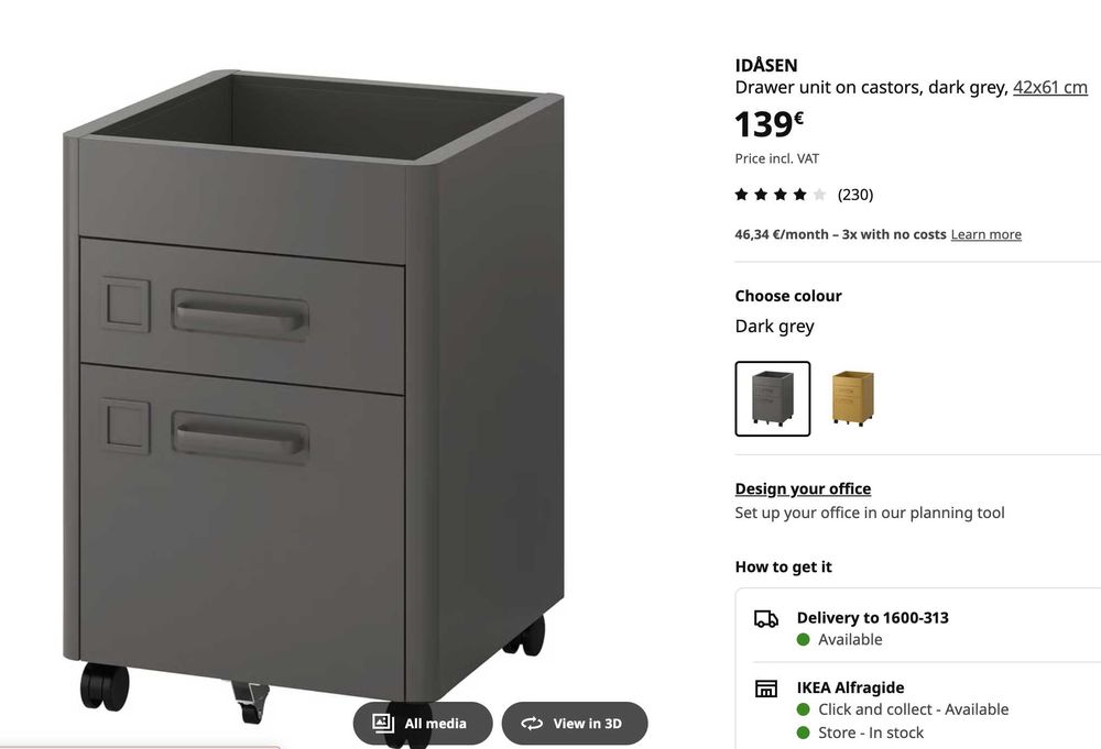Bloco de gavetas c/rodízios