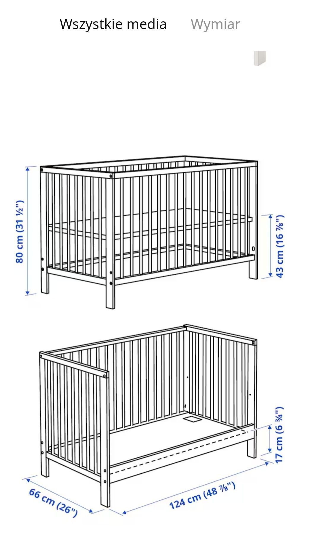 Łóżeczko Ikea Gulliver 120x600 cm białe z materacem