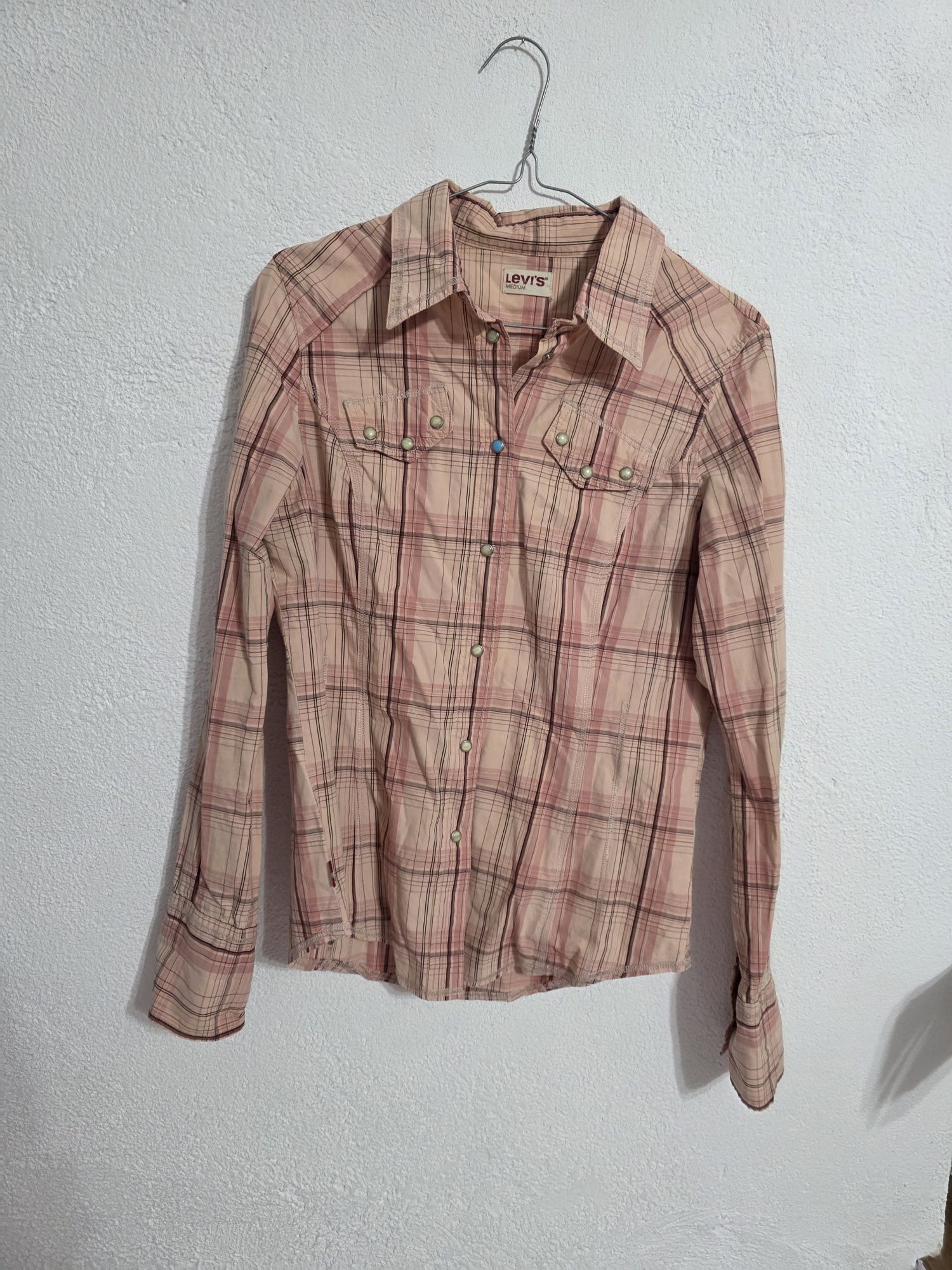 Damska koszula w kratkę różowa łososiowa koszula Levis vintage