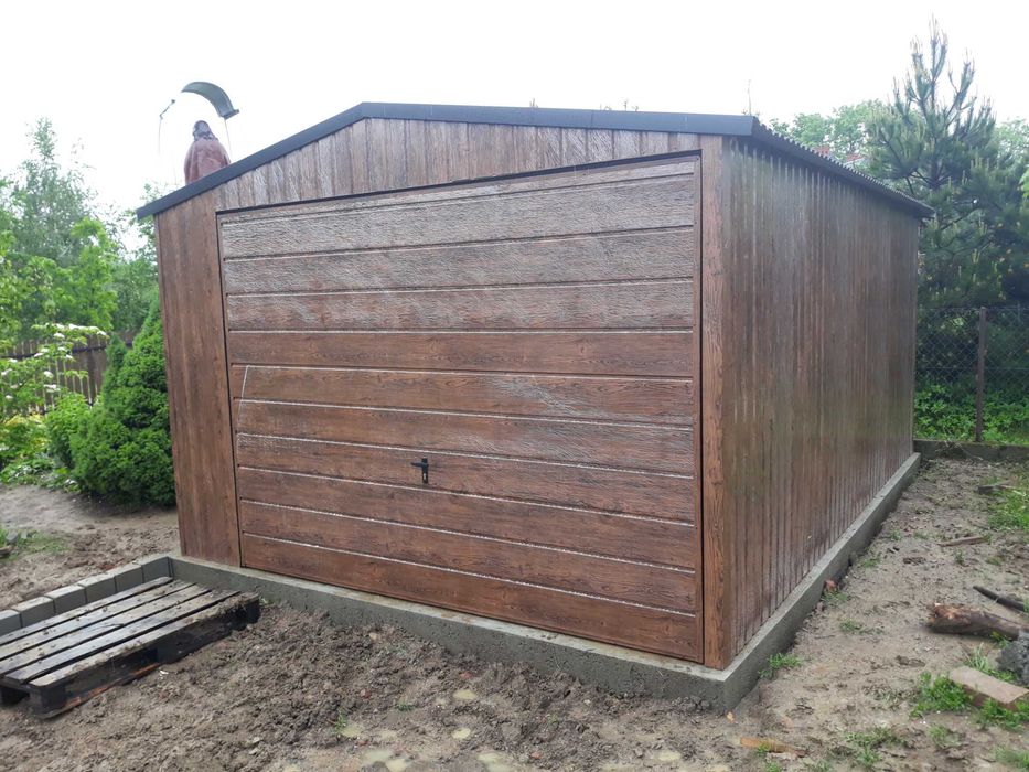 Garaż blaszany 3,5x5 orzech złoty dąb garaże WZMOCNIONY