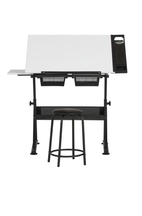 Mesa de Desenho Fusion, Inclinável a 45º, Preto e Branco