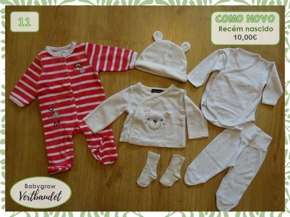 Babygrows e pijamas, vários tamanhos (oferta portes)