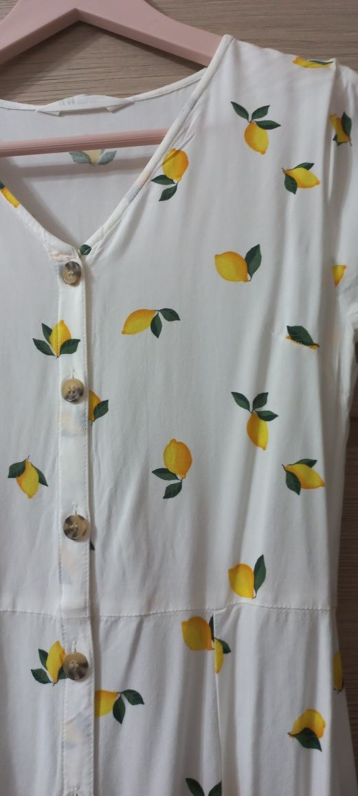 Sukienka H&M biała w cytrynki roz.158 stan idealny