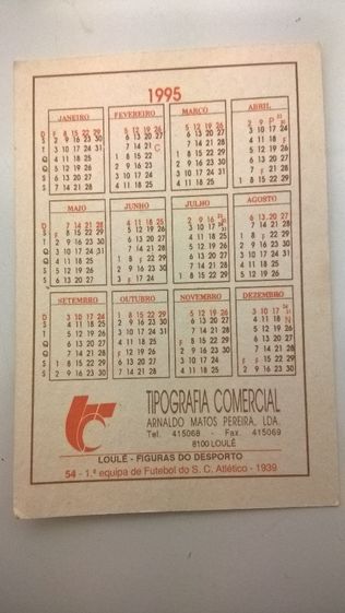 Calendário Antigo 1ª Equipa de Futebol do S.C. Atlético 1939