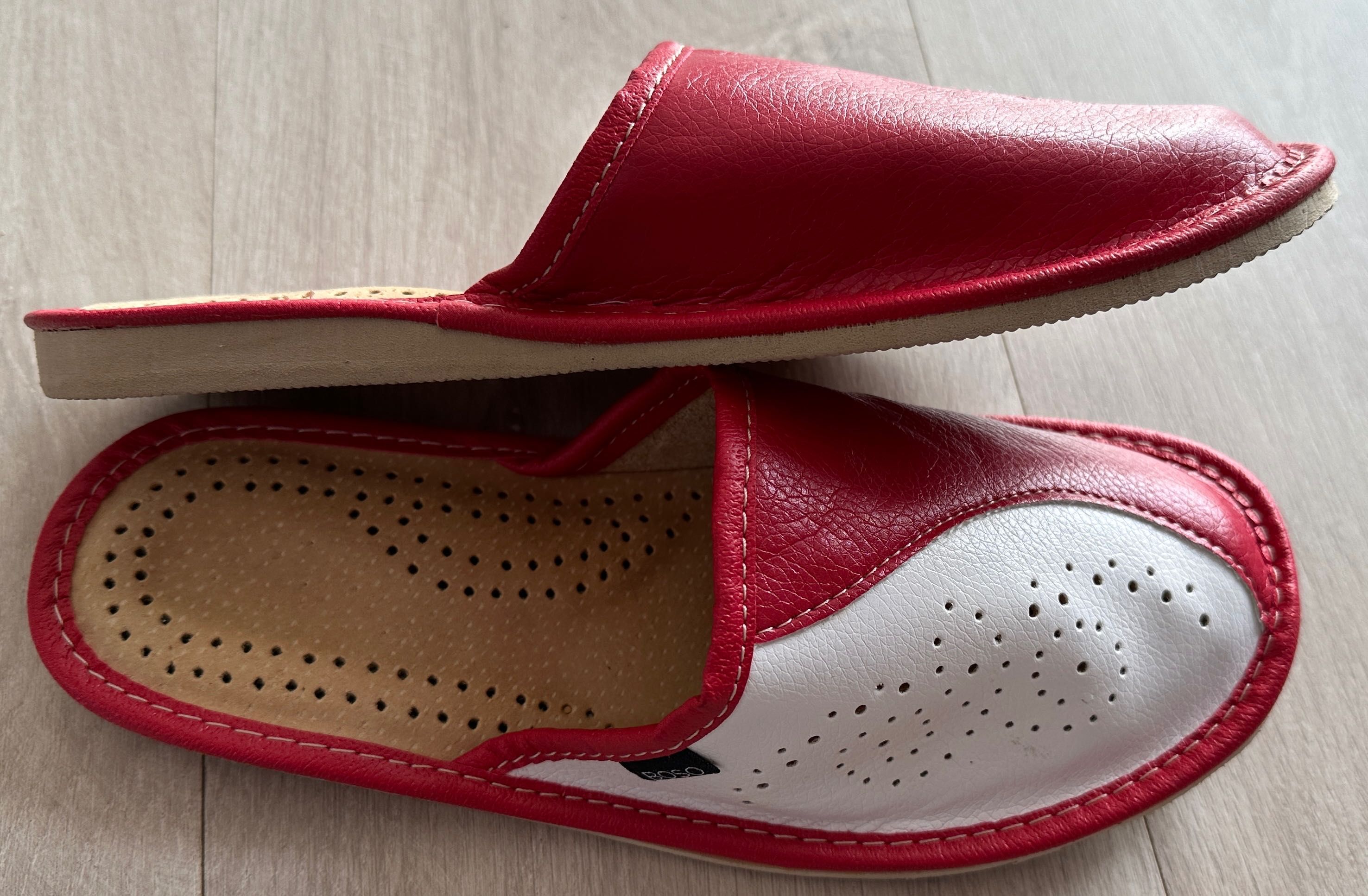 Pantofle skórzane damskie BOSO, rozmiar 36, podeszwa gumowa