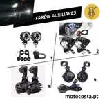 Faróis auxiliares LED moto modelos variados categoria cafe racer