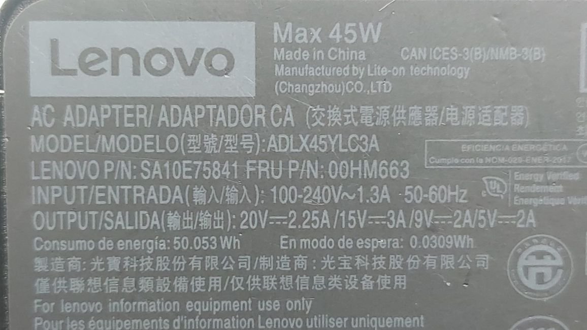 Carregador Oficial Lenovo 45W