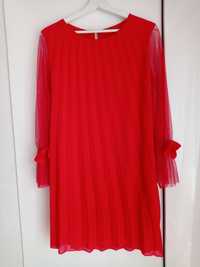 Elegancka plisowana czerwona sukienka na święta wesele chrzest komunia