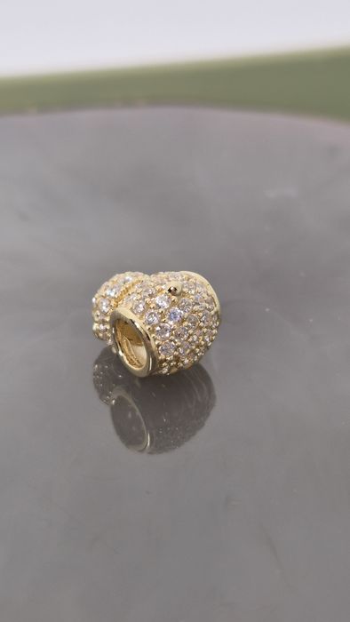 Nowy złoty charms do bransoletki typu Pandora Sowa cyrkonie białe czar