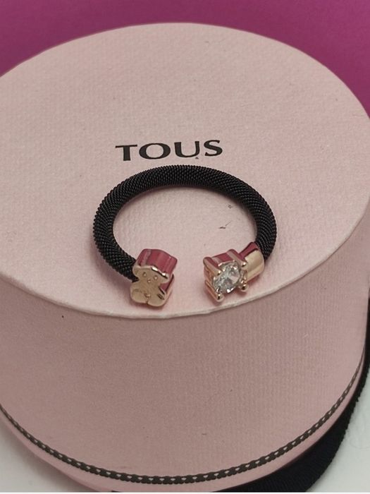 Pierścionek 16 z misiem różowe i ciemne srebro vermeil 925