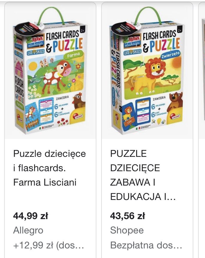 Puzzle flashcards Lisciani Zwierzeta nowe