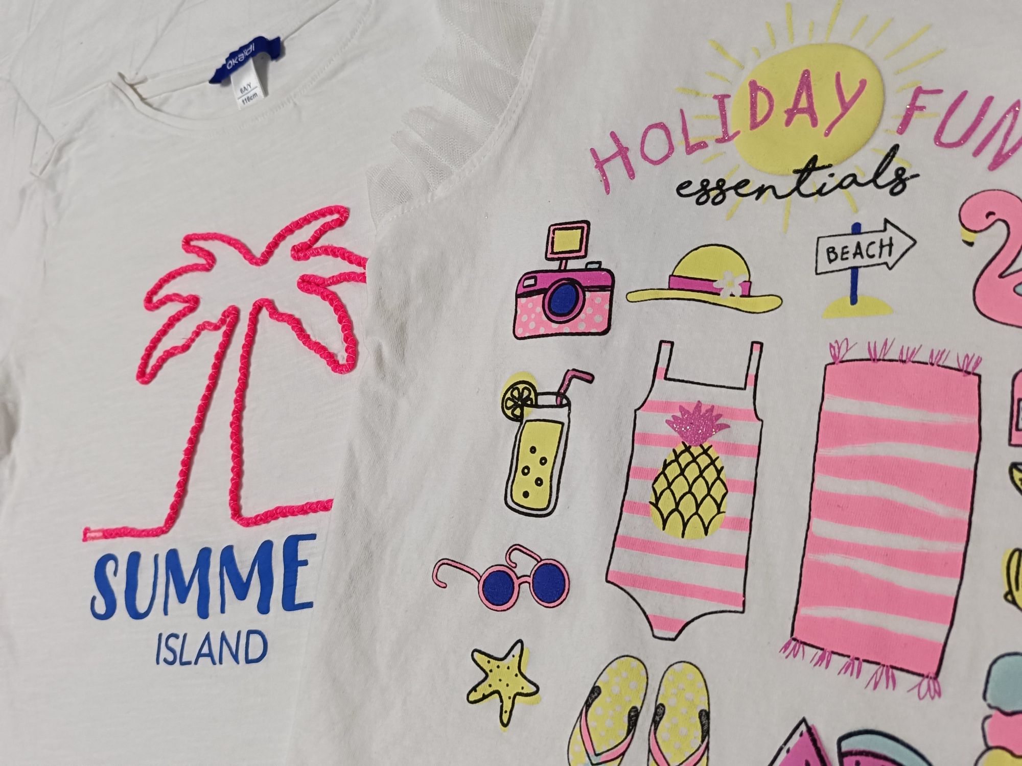 T-shirt 2 szt, białe z motywem letnim, r.116