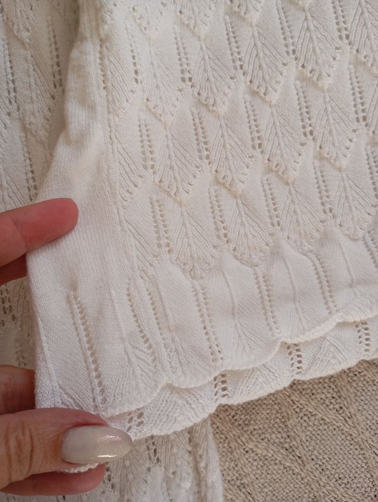 NEXT 12lat ażurowy uroczysty sweterek bawełna bufiasty rękaw