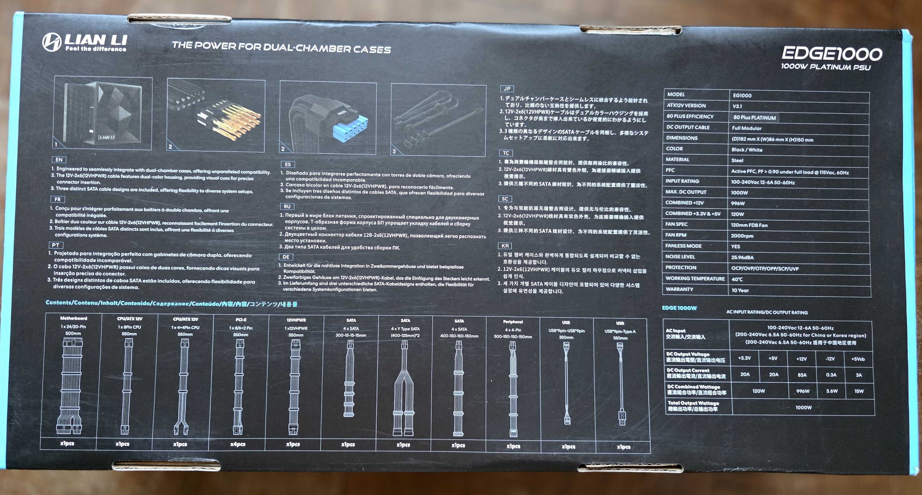 Fonte Modular Lian Li Edge 1000W 80+ Platinum Preto
