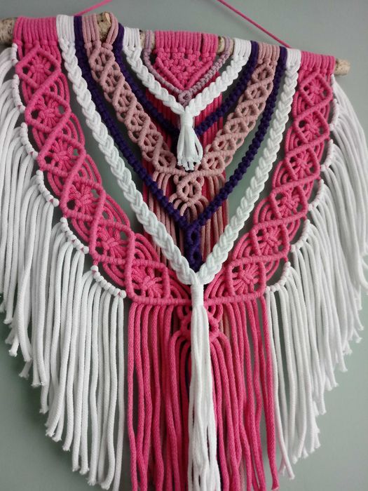 Makrama boho różowy biały fioletowy dekoracja