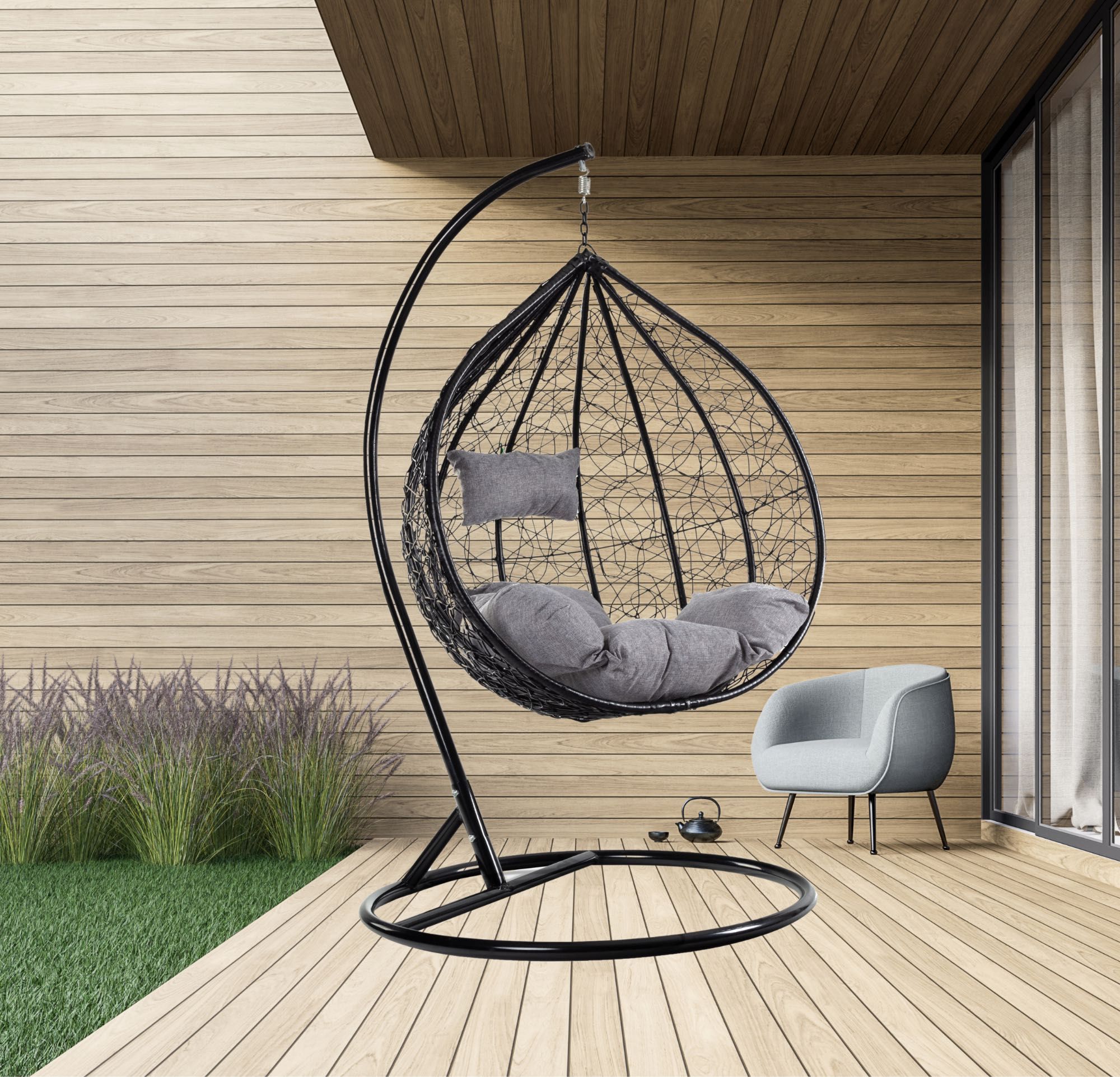 FOTEL OGRODOWY Wiszący KOKON Bujak Rattan Pe Głęboki Kosz PROMOCJA