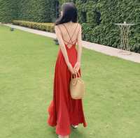 Сукня з відкритою спиною | Літня, червона, довга, святкова | випускна