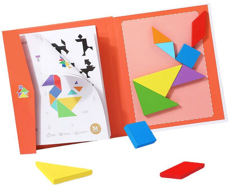 Tangram Drewniane Puzzle Geometryczne Figury Karty Gra Logiczna