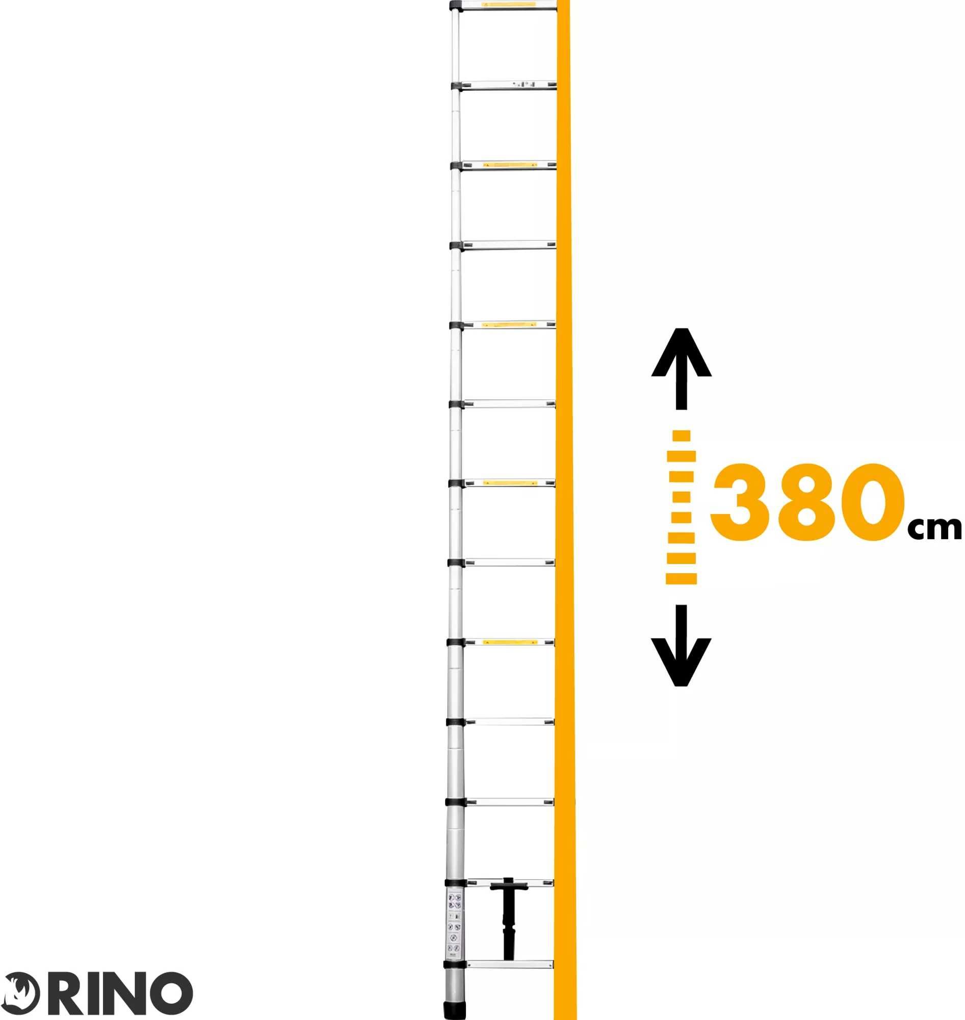 Drabina teleskopowa Rino LAD38ST 3,8 m 5,2 m 4,1 m 4,4 m 2,6 m 3,2 m