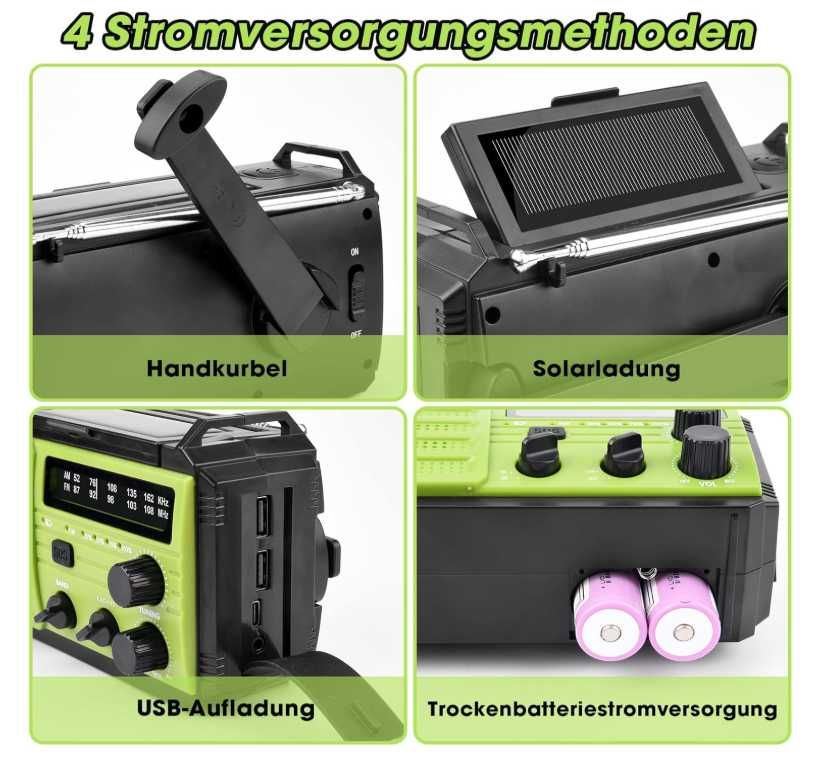 MILFECH Radio solarne 8000 mAh - latarka, dynamo, USB C, AM/FM, kompas