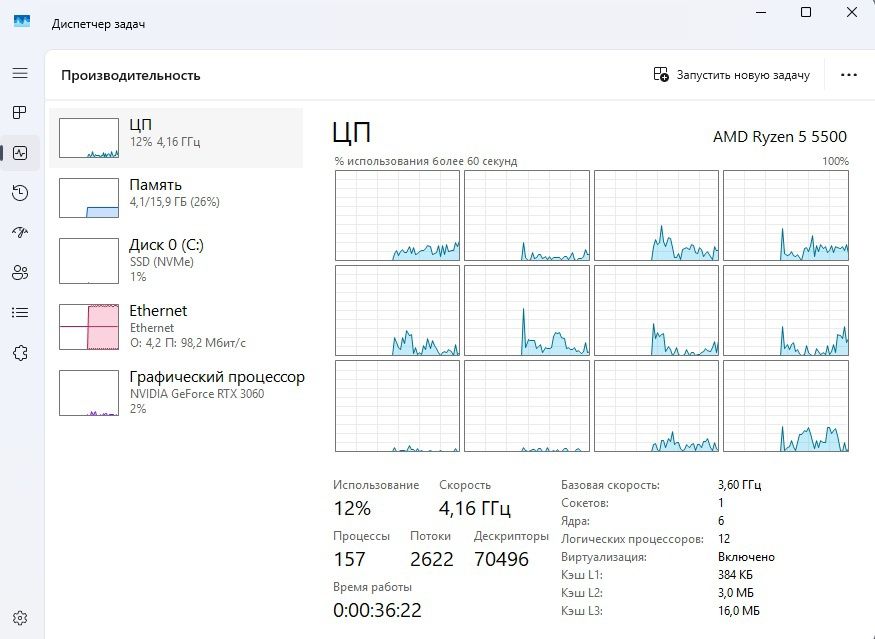 Новий компьютер Ryzen 5 5500, dd4 16gb, rtx 3060 12gb, nvme 512gb
