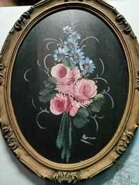 Quadro oval com flores antigo