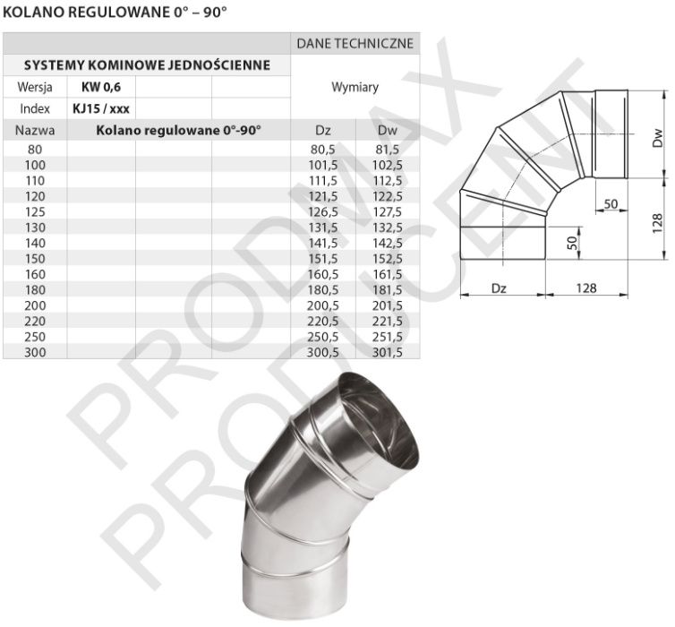 MEGA WYPRZEDAŻ!!! Kolano nastawne żar fi 125 1mm PRODUCENT!!!