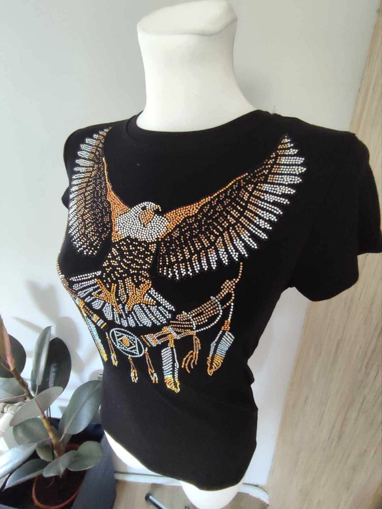 T-shirt czarny cyrkonie  rozmiar S/M