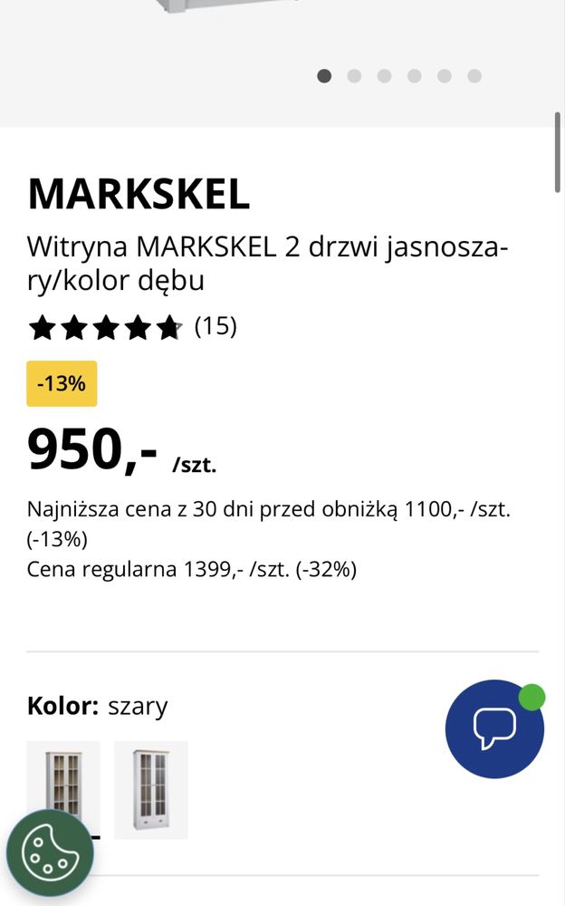 MARKSKEL Witryna MARKSKEL 2 drzwi jasnoszary/kolor dębu