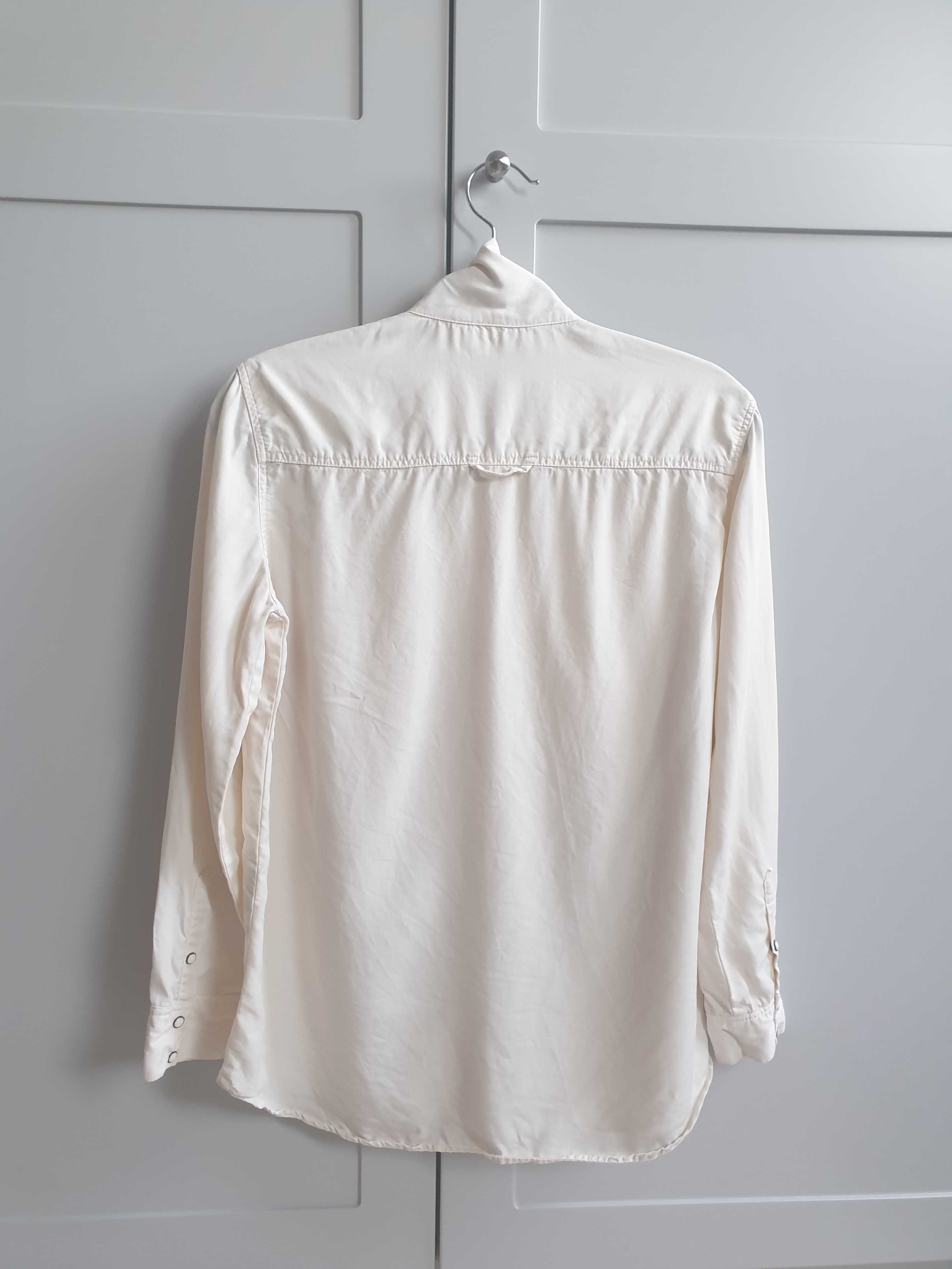 Beżowa koszula wiązana pod szyją na zatrzaski Zara 36 38 S z tencelu