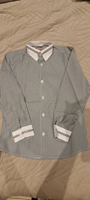 Biala koszula w czarne paski r . 128
