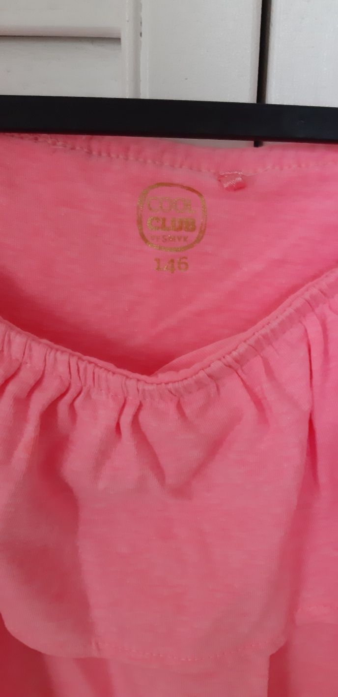 Bluzka na lato z falbankami Cool Club 146 różowa na ramiączka