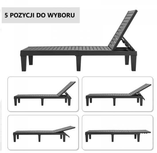 Leżak ogrodowy z tworzywa sztucznego z regulowanym oparciem 190cm dł.