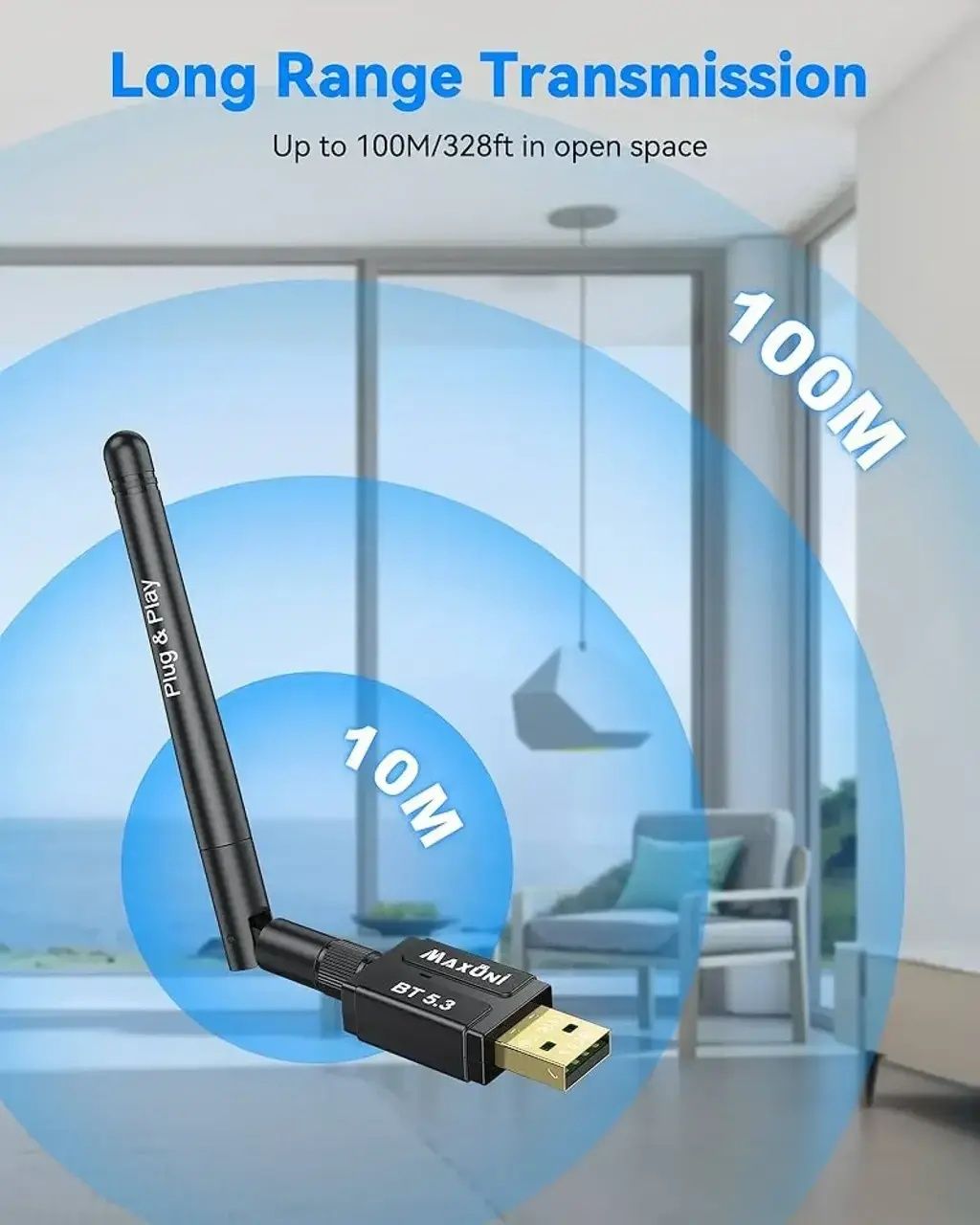 Адаптер Maxuni USB Bluetooth Dongle 5.3 EDR для ноутбука, ПК