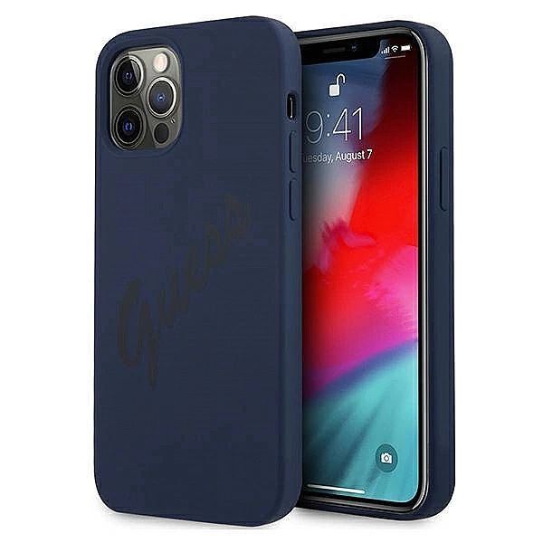 Etui Guess Script Vintage na iPhone 12 / iPhone 12 Pro - niebieskie