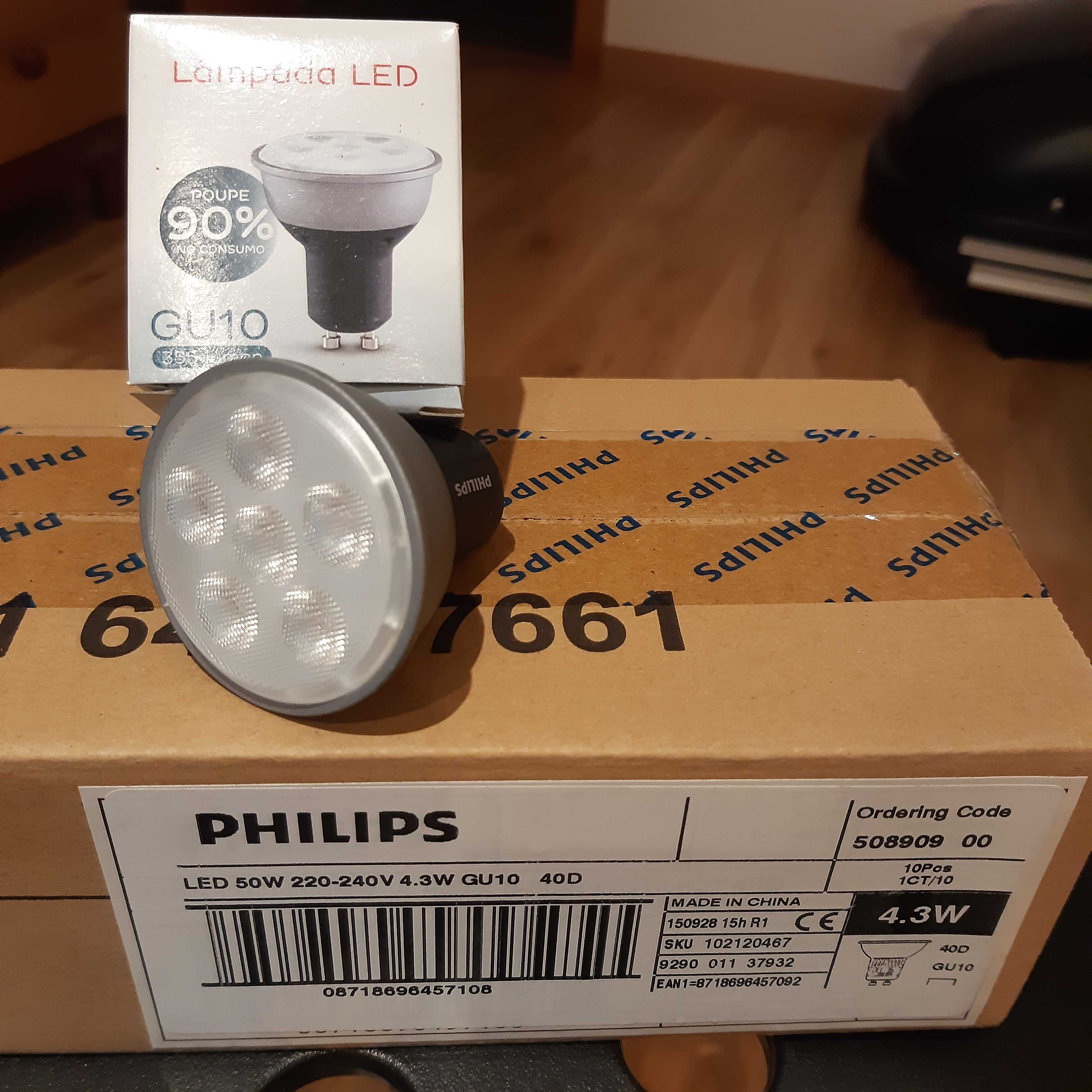 Cj de 10 Lâmpadas PHILIPS dimáveis GU10 LED branco suave 2700K (50W)