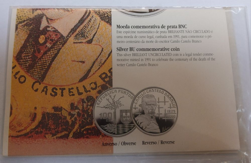 100 escudos 1991 BNC prata  camilo castelo branco e Antero de Quental