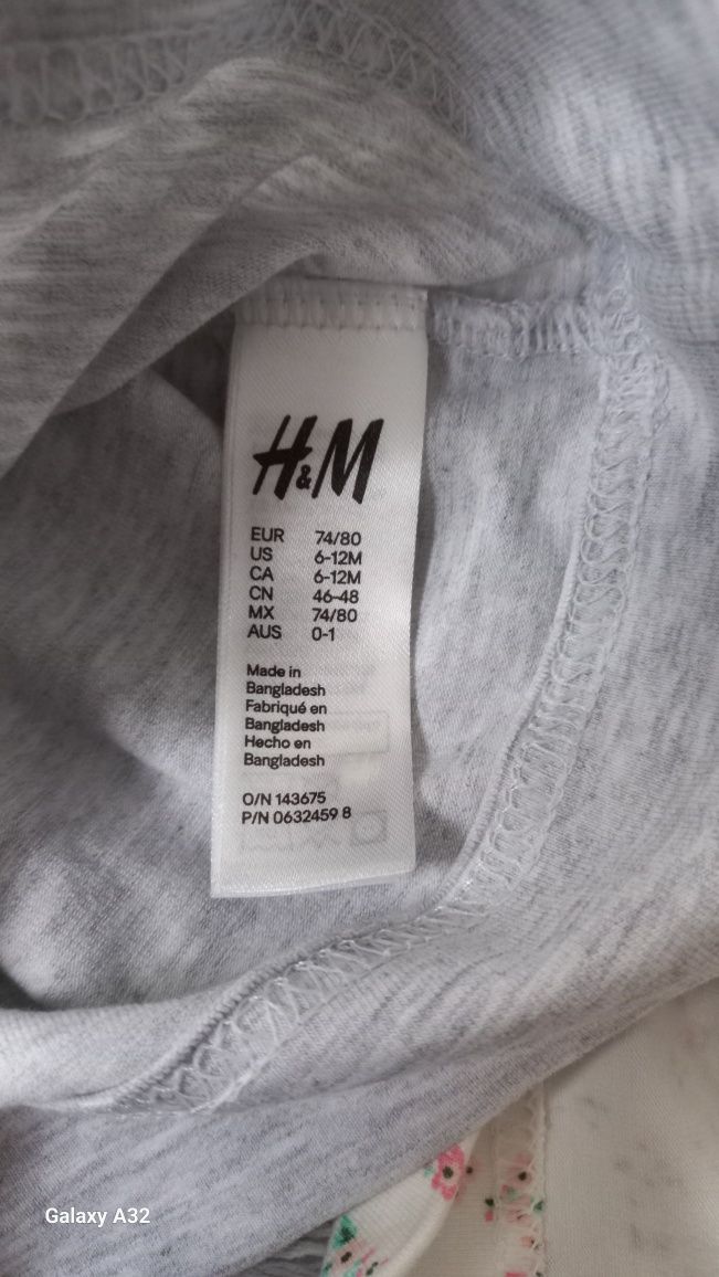 H&M Zestaw bawełnianych czapek 74 84 czapka wiosenna kwiaty szara