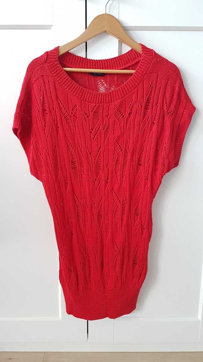 Sweter ażurowy krótki rękaw czerwony Dorothy Perkins M / L