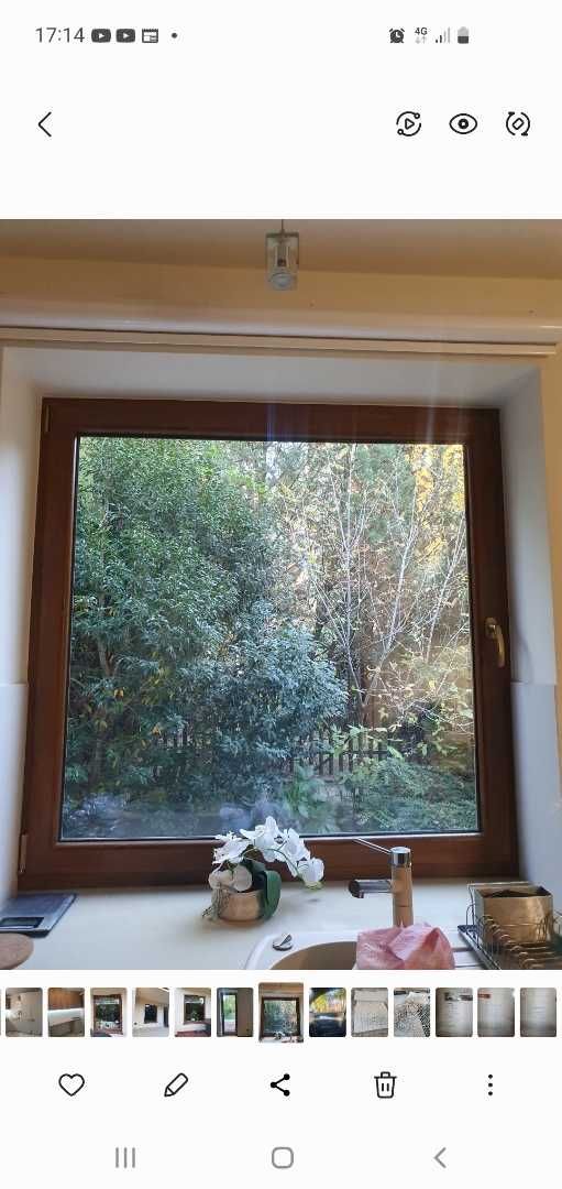 Okno pcv 146x146 z ramą, okno uchylne, dwuszybowe. Kolor Złoty Dąb